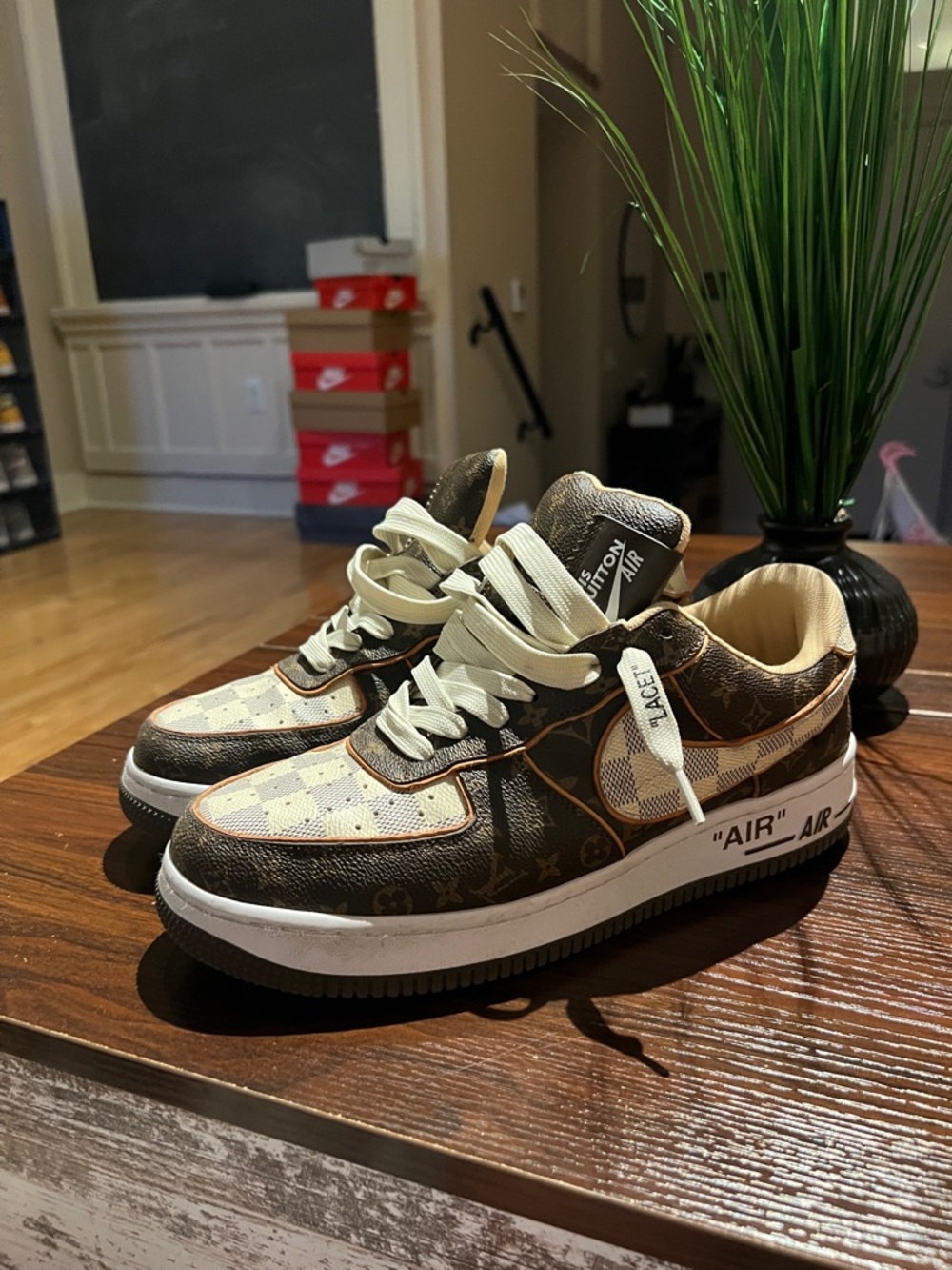 Louis Vuitton Brown, Cream and White Sneakers with Monogram